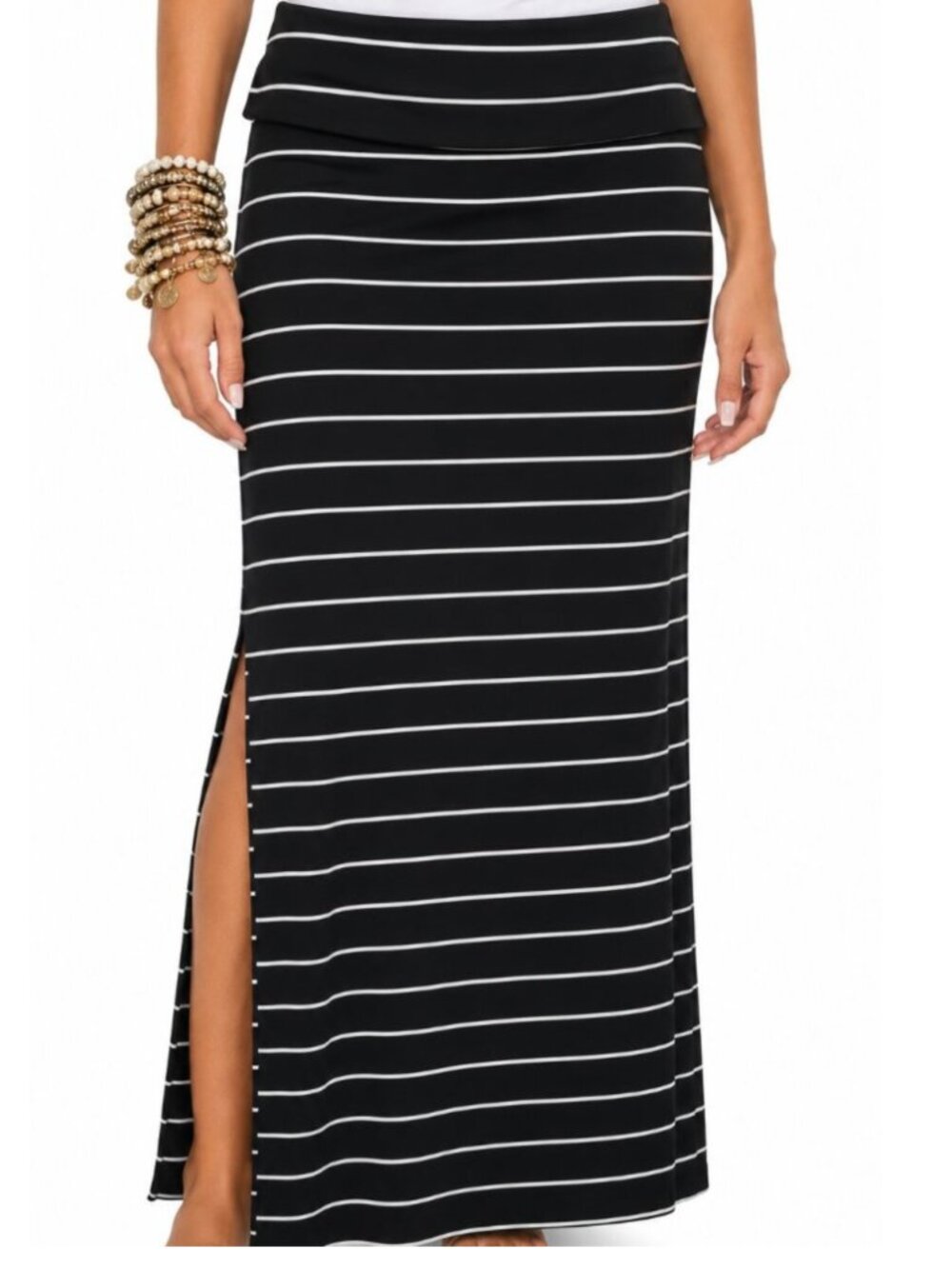 Soft Black & White Striped Maxi Skrt